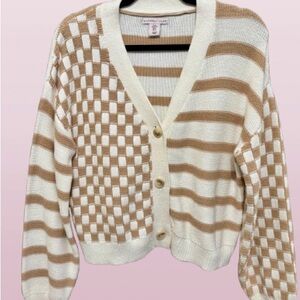 Sincerely Jules Cream and Brown Patterned Cardigan